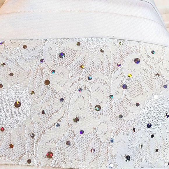 R&M Richards White Sleeveless Square Neck Sequin Knee Length Dress Stretch - Picture 6 of 12